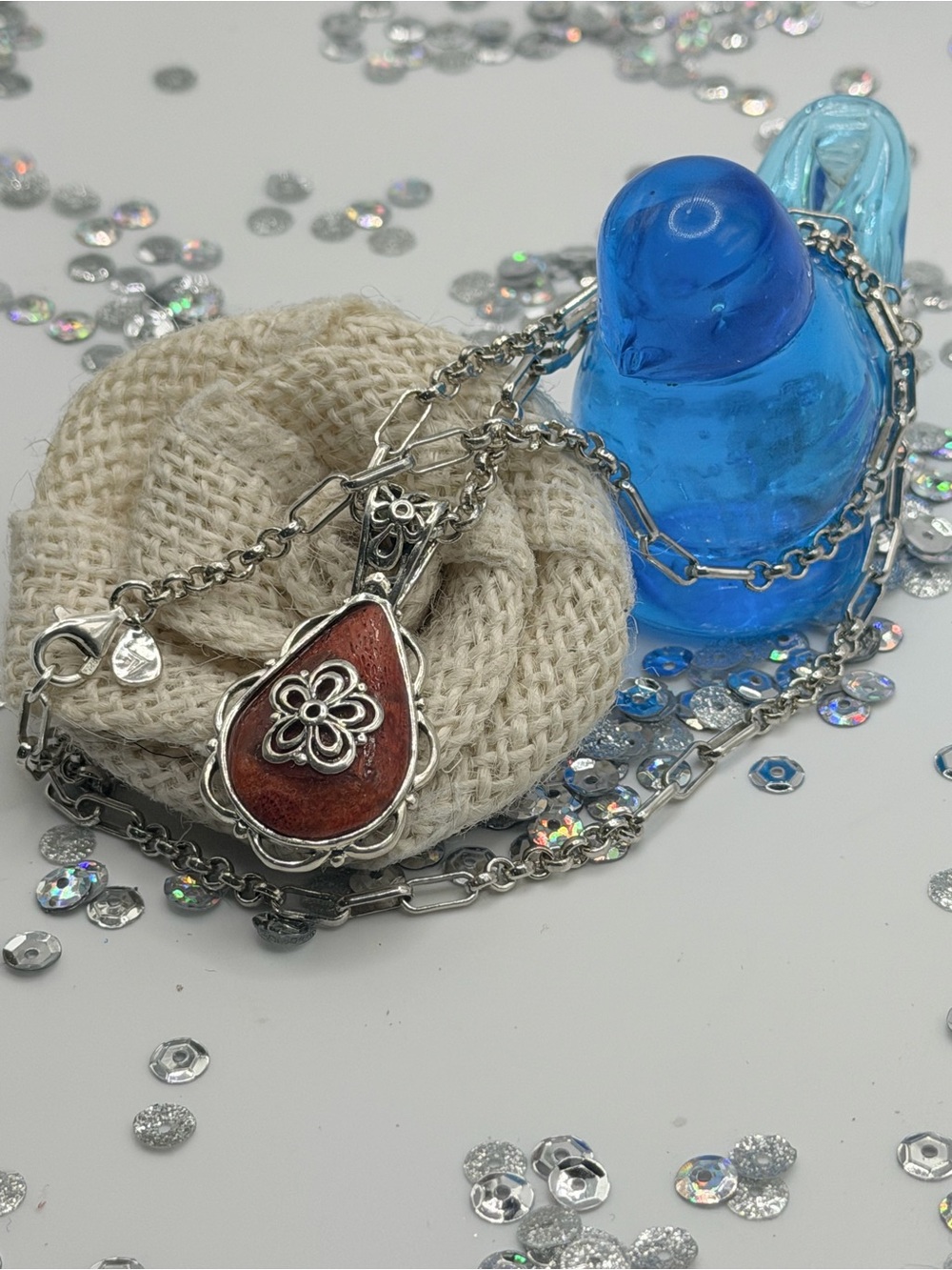 Vintage Silpada Solid Sterling Silver pendant Coral necklace Marked